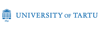 Project partner logo. Blue drawing showing an ancient building with columns. On the right is the inscription Univeristy of Tartu.